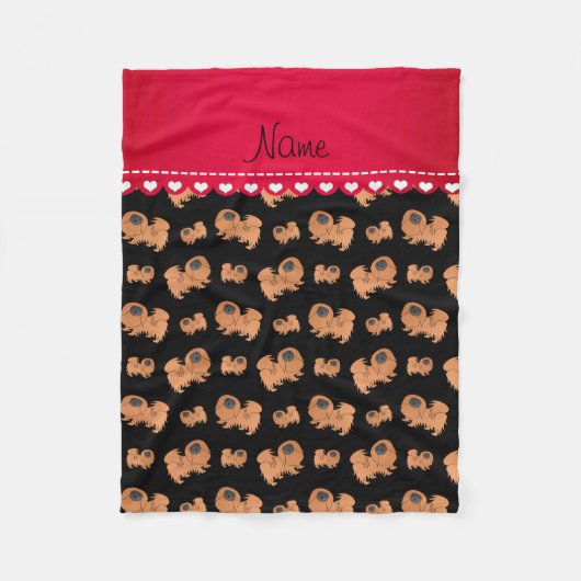 Couverture Polaire Nom personnalisé Chiens pekingais noirs (Devant)