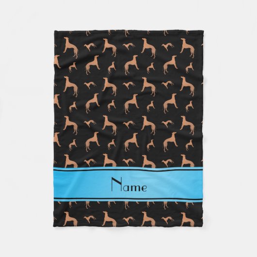 Couverture Polaire Nom personnalisé Chiens Whippet noirs (Devant)