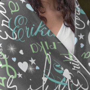 Couverture Polaire Nom Personnalisé Coeurs mignons Stylishly Starry g