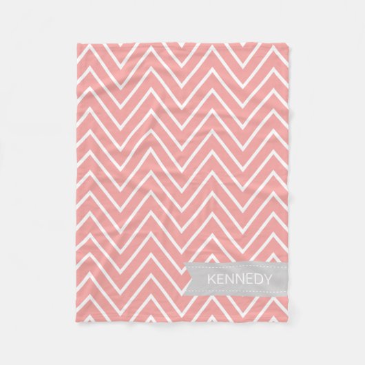 Couverture Polaire Nom personnalisé Coral Grey Chevron Motif (Devant)