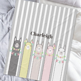 Couverture Polaire Nom personnalisé Cute Retro Colorful Llamas Enfant