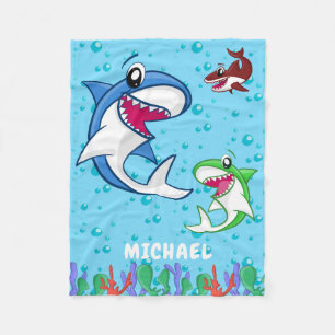 Couverture Polaire Nom personnalisé Cute Shark Ocean Animals Enfants