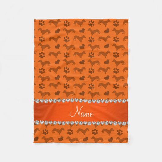 Couverture Polaire Nom personnalisé dachshunds orange coeurs pattes (Devant)