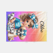 Couverture Polaire Nom personnalisé fille avec chiot (Devant (Horizontal))