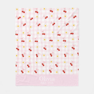 Couverture Polaire Nom personnalisé Filles roses et cerises Coquette