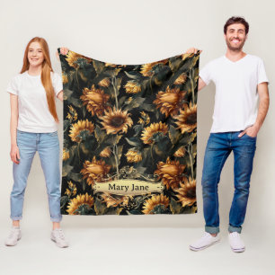 Couverture Polaire Nom personnalisé Fleur de soleil rustique Vintage