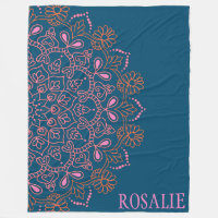 Nom personnalisé Floral Mandala bleu rose unique