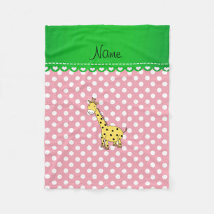 Couverture Polaire Nom personnalisé girafe jaune pois roses