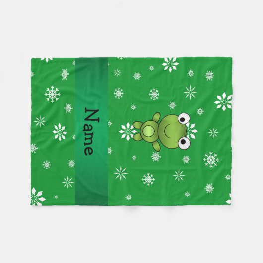 Couverture Polaire Nom personnalisé grenouille flocons de neige vert (Devant (Horizontal))