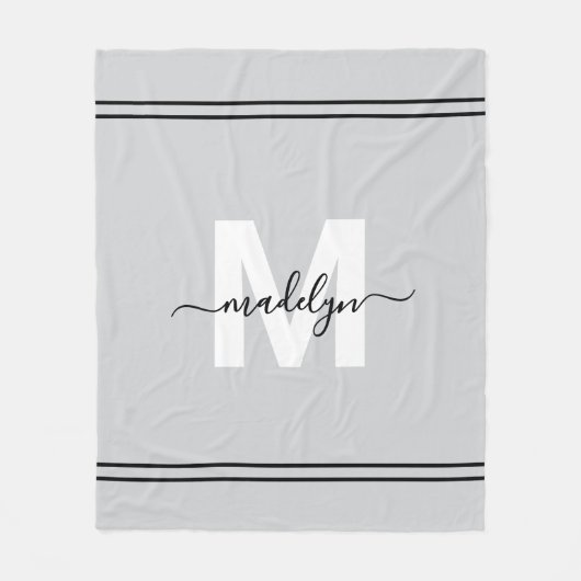 Couverture Polaire Nom personnalisé gris Monogramme (Devant)