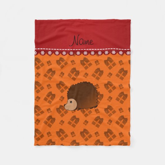 Couverture Polaire Nom personnalisé hérisson orange Noël présente (Devant)