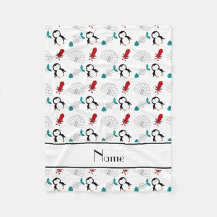 Couverture Polaire Nom personnalisé igloo de pingouins blancs calmar