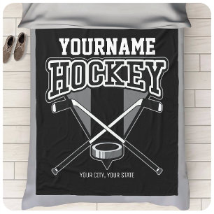 Couverture Polaire NOM Personnalisé Joueur de hockey Stick Puck Team