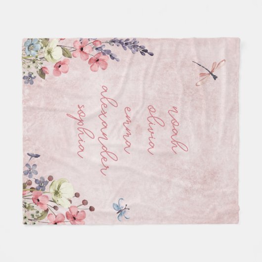 Couverture Polaire Nom personnalisé Keepsaké Fleur sauvage rose (Devant (Horizontal))