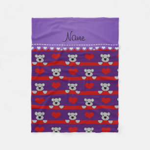 Couverture Polaire Nom personnalisé koalas rouge coeurs rayures