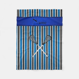 Couverture Polaire Nom personnalisé lacrosse bleu argenté rayures