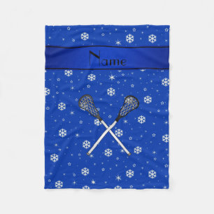 Couverture Polaire Nom personnalisé lacrosse bleu flocons de neige