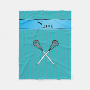 Couverture Polaire Nom personnalisé lacrosse rayures turquoise