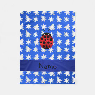 Couverture Polaire Nom personnalisé ladybug bleu flocons de neige arb