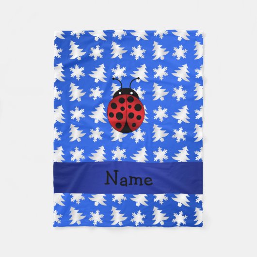 Couverture Polaire Nom personnalisé ladybug bleu flocons de neige arb (Devant)