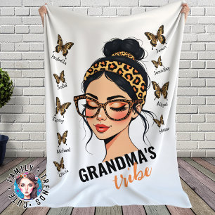 Couverture Polaire Nom personnalisé Leopard Messy Bun et Butterflies