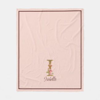 Couverture Polaire Nom Personnalisé Lettre I Gold Foil Blush Roses Ro