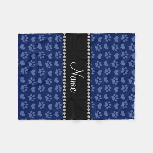 Couverture Polaire Nom personnalisé marine coeur bleu et empreintes d (Devant (Horizontal))