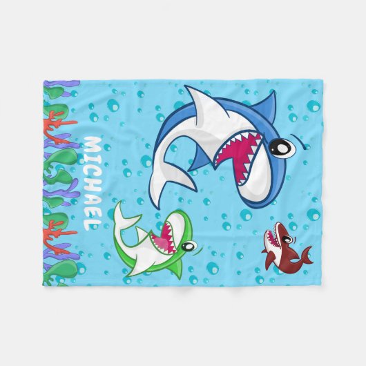 Couverture Polaire Nom personnalisé mignon Requin Océan Sea Life Enfa (Devant (Horizontal))