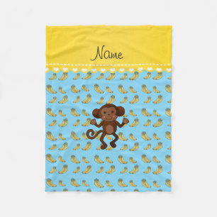 Couverture Polaire Nom personnalisé mignon singe bleu banane jaune