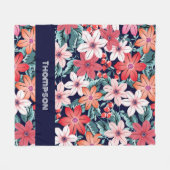 Couverture Polaire Nom personnalisé moderne Marine bleu fleurs de pri (Devant (Horizontal))