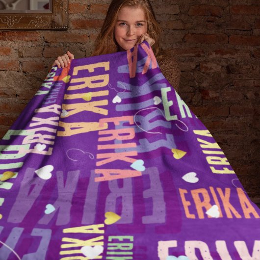 Couverture Polaire Nom personnalisé Monogramme Gras Couleurs Cool vio