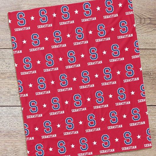 Couverture Polaire Nom personnalisé Monogramme Star Crimson Navy