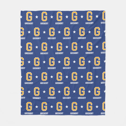 Couverture Polaire Nom personnalisé Monogramme Star Gold Navy (Devant)