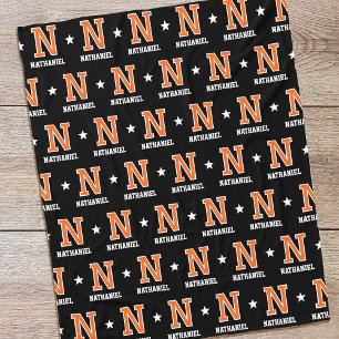 Couverture Polaire Nom personnalisé Monogramme Star Orange Noir
