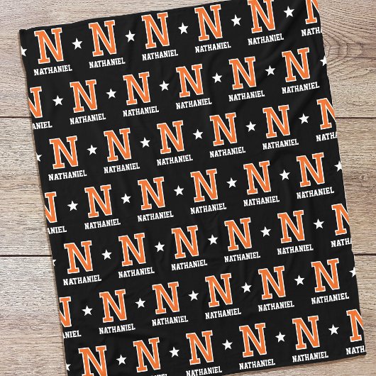 Couverture Polaire Nom personnalisé Monogramme Star Orange Noir