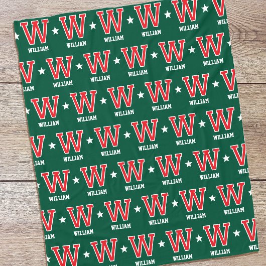Couverture Polaire Nom personnalisé Monogramme Star Rouge Vert