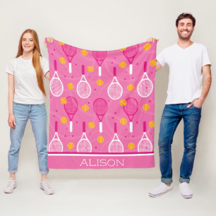 Couverture Polaire Nom personnalisé motif de raquette de tennis rose
