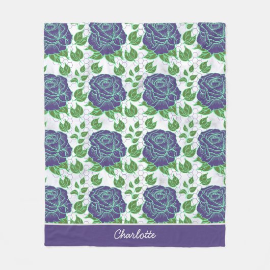 Couverture Polaire Nom personnalisé motif fleuri et transparent (Devant)