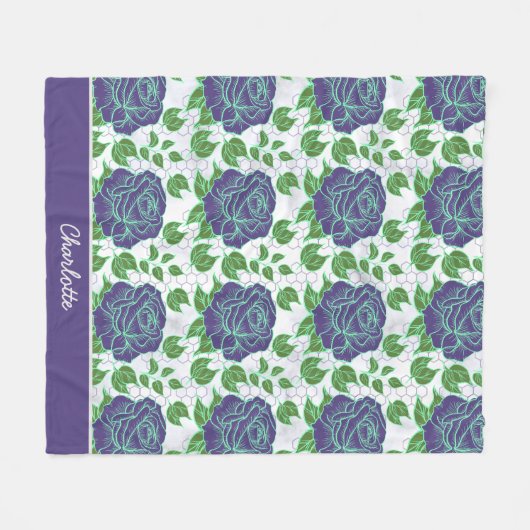 Couverture Polaire Nom personnalisé motif fleuri et transparent (Devant (Horizontal))