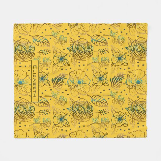 Couverture Polaire Nom personnalisé motif floral jaune transparent (Devant (Horizontal))