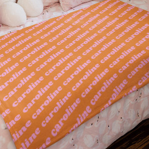Couverture Polaire Nom personnalisé Motif Police rétro rose orange