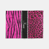 Couverture Polaire Nom personnalisé néon rose chaud zèbre rayures léo (Devant (Horizontal))