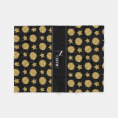 Couverture Polaire Nom personnalisé noir or baseballs étoiles (Devant (Horizontal))