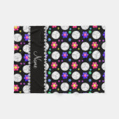 Couverture Polaire Nom personnalisé noir volleyball fleurs arc-en-cie (Devant (Horizontal))