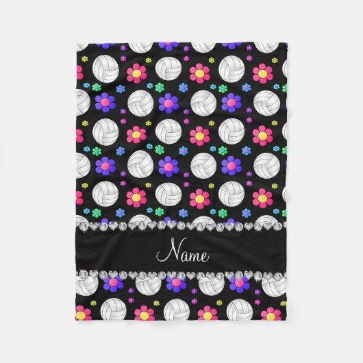 Couverture Polaire Nom personnalisé noir volleyball fleurs arc-en-cie (Devant)