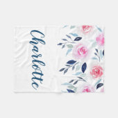 Couverture Polaire Nom personnalisé par aquarelle rose florale de (Devant (Horizontal))