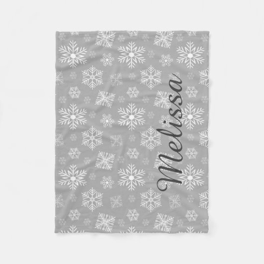 Couverture Polaire Nom personnalisé par flocons de neige argentés de (Devant)