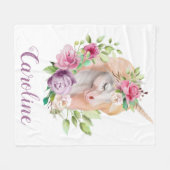 Couverture Polaire Nom personnalisé par licorne d'aquarelle (Devant (Horizontal))