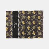 Couverture Polaire Nom personnalisé parties scintillant noire or rose (Devant (Horizontal))