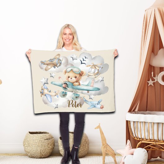 Couverture Polaire Nom personnalisé Pilote Ours en peluche